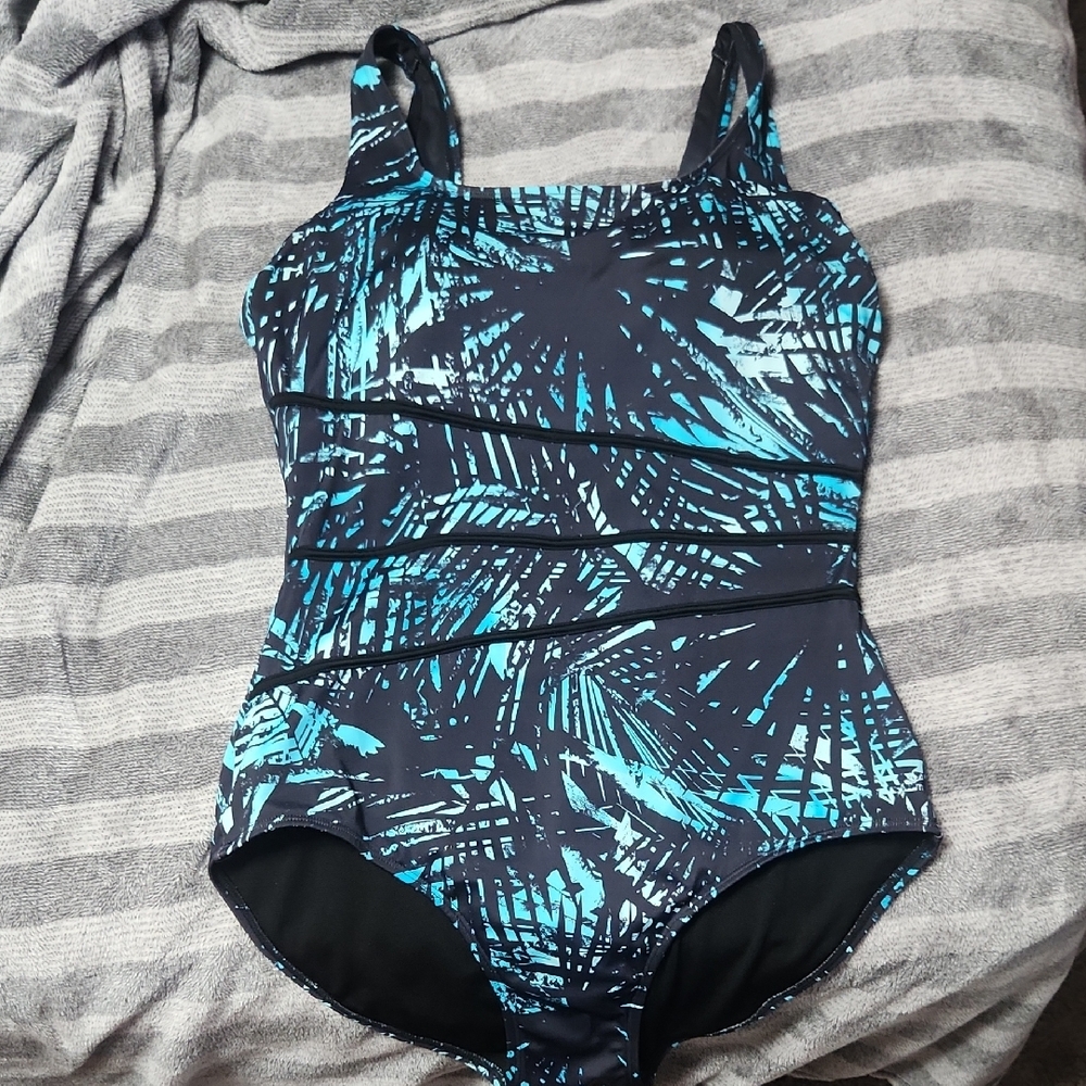 Womens Size LARGE Swim One-Piece Swimsuit - Blue and Black From Swimsuitsforall